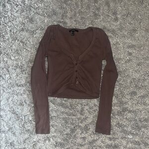 Brown Button Crop Top